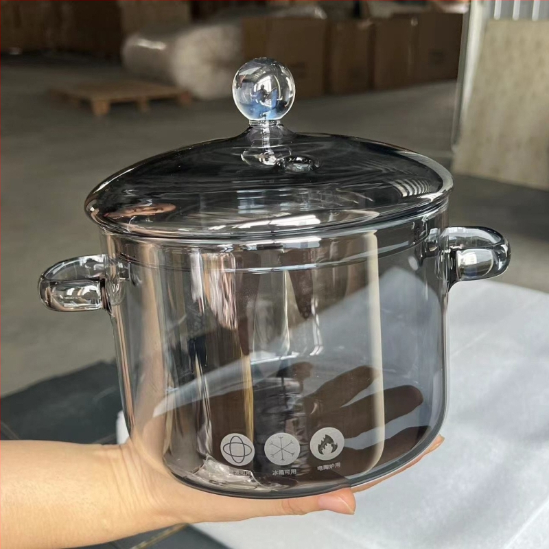 Puodas iš didelio borosilikatinio stiklo, tinkantis elektrinėms keraminėms viryklėms, makaronų dubenėlis su dviem rankenomis, sriubos puodas, virimo puodas, emaliuotas puodas