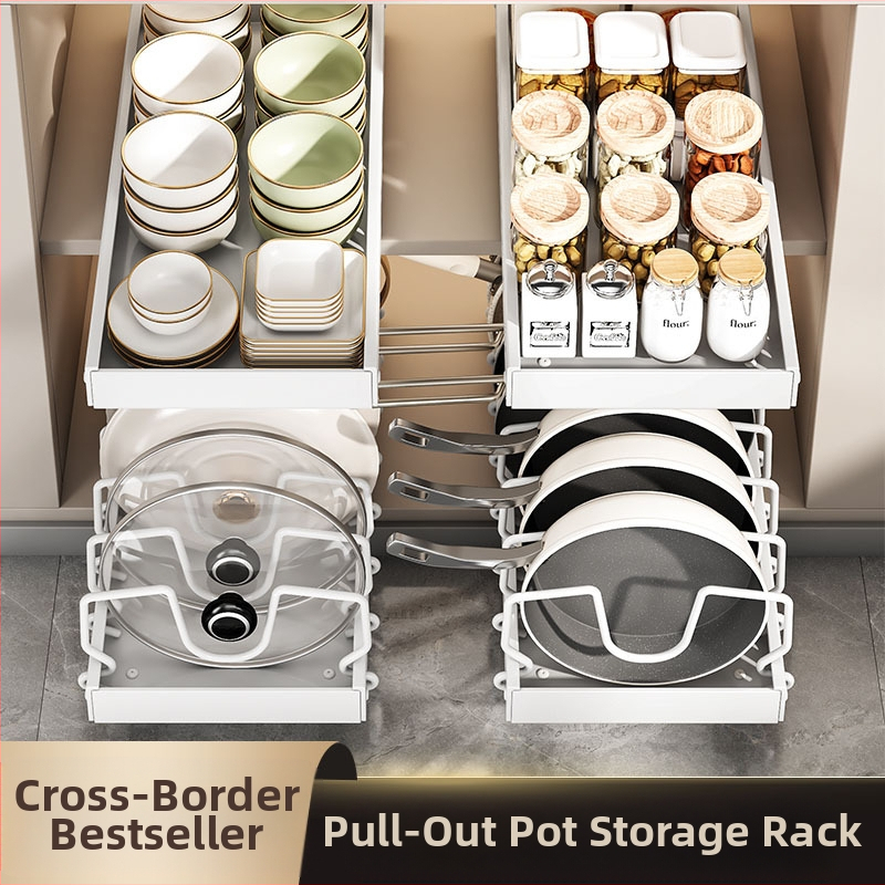 Ράφι αποθήκευσης καπακιού κουζίνας, ρυθμιζόμενος χώρος για κατσαρόλες, ράφι για κατσαρόλες, ντουλάπι πάγκου, συρόμενη βάση αποθήκευσης πιάτων