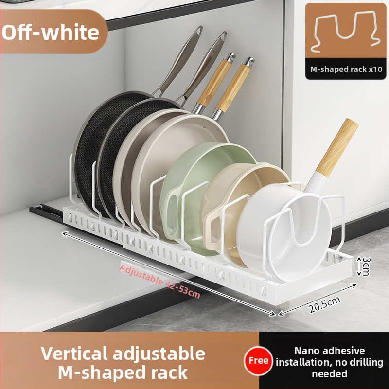Ράφι αποθήκευσης καπακιού κουζίνας, ρυθμιζόμενος χώρος για κατσαρόλες, ράφι για κατσαρόλες, ντουλάπι πάγκου, συρόμενη βάση αποθήκευσης πιάτων