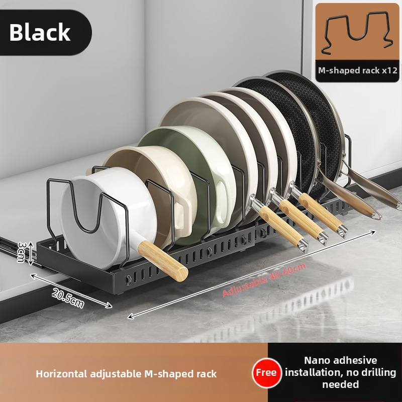 Ράφι αποθήκευσης καπακιού κουζίνας, ρυθμιζόμενος χώρος για κατσαρόλες, ράφι για κατσαρόλες, ντουλάπι πάγκου, συρόμενη βάση αποθήκευσης πιάτων