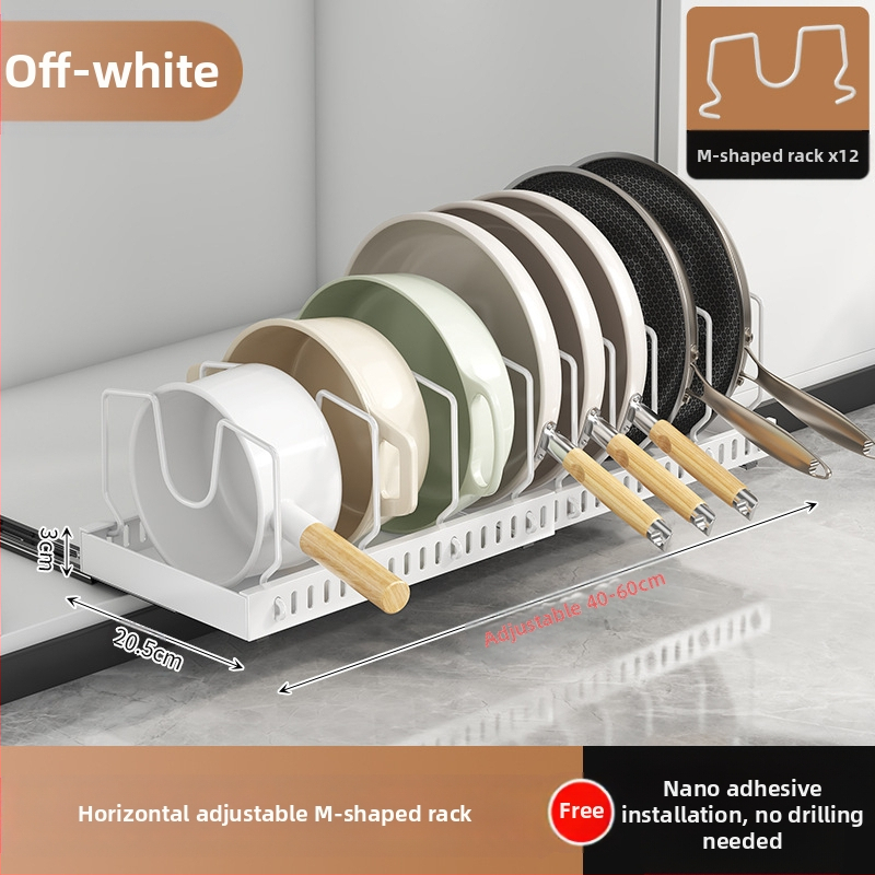 Ράφι αποθήκευσης καπακιού κουζίνας, ρυθμιζόμενος χώρος για κατσαρόλες, ράφι για κατσαρόλες, ντουλάπι πάγκου, συρόμενη βάση αποθήκευσης πιάτων