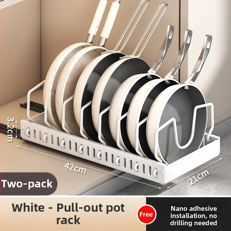 Ράφι αποθήκευσης καπακιού κουζίνας, ρυθμιζόμενος χώρος για κατσαρόλες, ράφι για κατσαρόλες, ντουλάπι πάγκου, συρόμενη βάση αποθήκευσης πιάτων