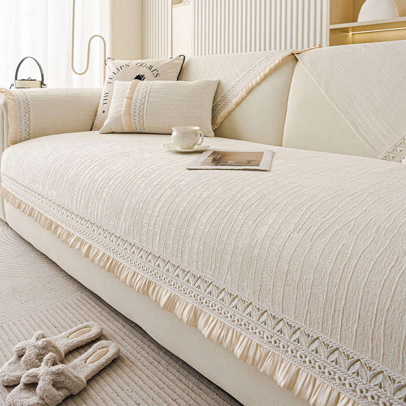 2025 Novi jastuk za sofu u krem stilu, univerzalni za sva godišnja doba, vrhunski jastuk za sjedenje, fiksna neklizajuća navlaka za sofu