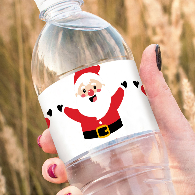 Kalėdų ir Naujųjų metų vakarėlio mineralinio vandens butelio lipdukas, kūrybingas Kalėdų Senelio atmosferos išdėstymas, vandens butelio lipdukas