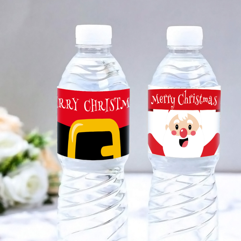 Kalėdų ir Naujųjų metų vakarėlio mineralinio vandens butelio lipdukas, kūrybingas Kalėdų Senelio atmosferos išdėstymas, vandens butelio lipdukas