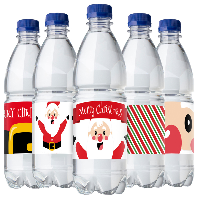 Kalėdų ir Naujųjų metų vakarėlio mineralinio vandens butelio lipdukas, kūrybingas Kalėdų Senelio atmosferos išdėstymas, vandens butelio lipdukas