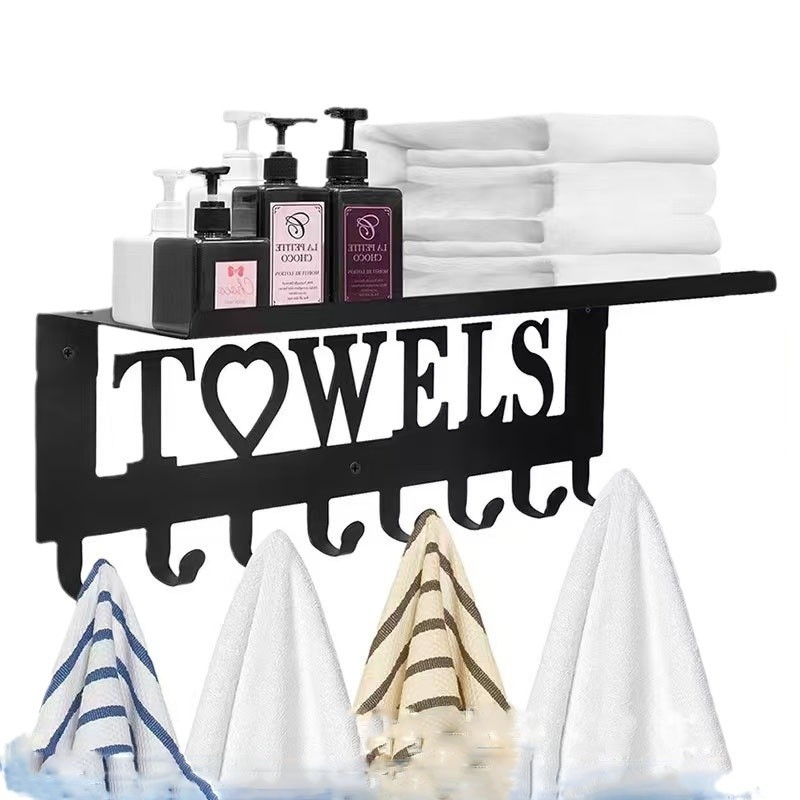 Кована желязна закачка за букви TOWELS за врата без перфоратор, закачалка за палта за задна врата, закачалка за ключове за кърпи