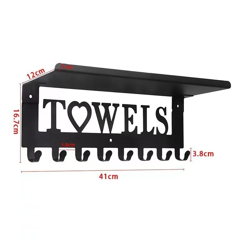 Кована желязна закачка за букви TOWELS за врата без перфоратор, закачалка за палта за задна врата, закачалка за ключове за кърпи