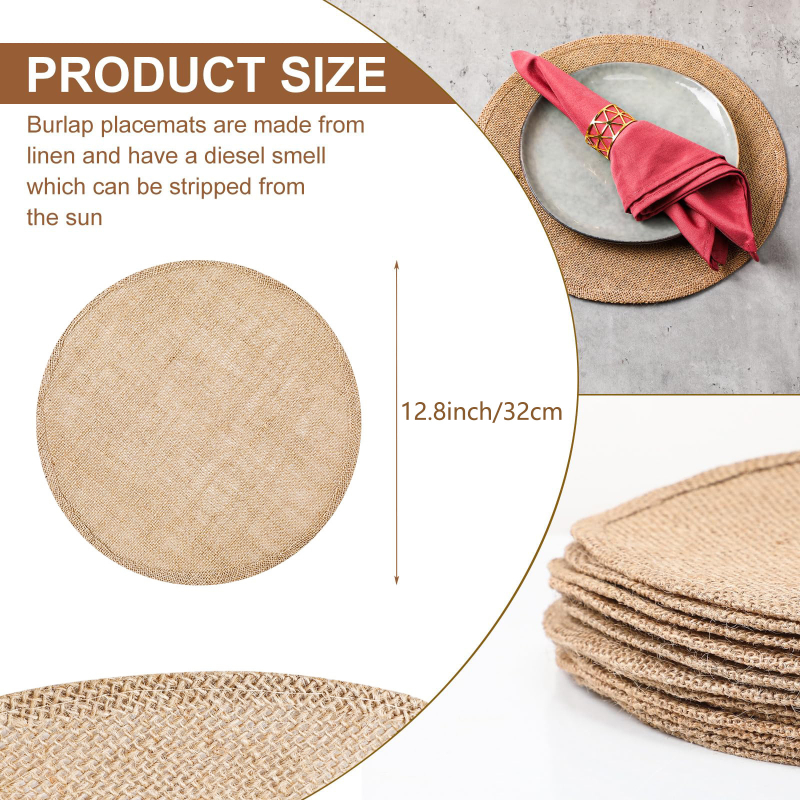 Εργοστάσιο χονδρικής διασυνοριακής ποιμενικής κάνναβης ανέμου στρογγυλά σουπλά σουβέρ για διακόσμηση γάμου και δεξιώσεων εστιατορίου