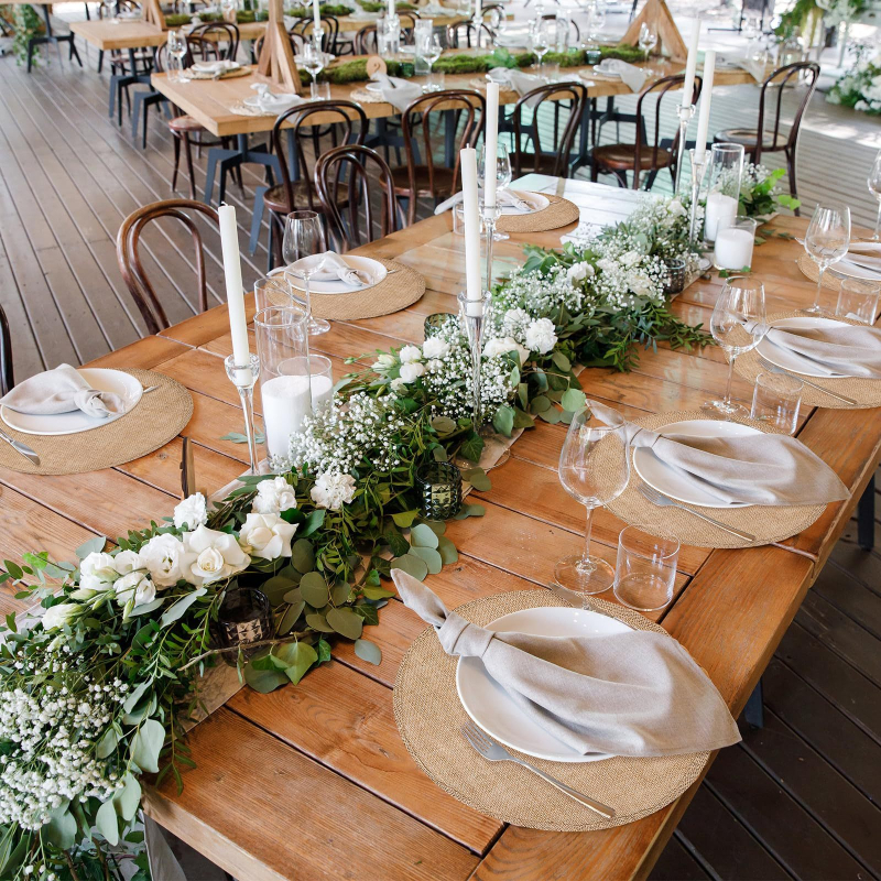 Εργοστάσιο χονδρικής διασυνοριακής ποιμενικής κάνναβης ανέμου στρογγυλά σουπλά σουβέρ για διακόσμηση γάμου και δεξιώσεων εστιατορίου