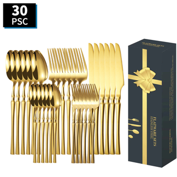 Tarpvalstybinis tiekimas nerūdijančio plieno peilis, šakutė ir šaukštas, 30 dalių mažas juosmens stalo įrankių rinkinys kepsniui ir šakutei