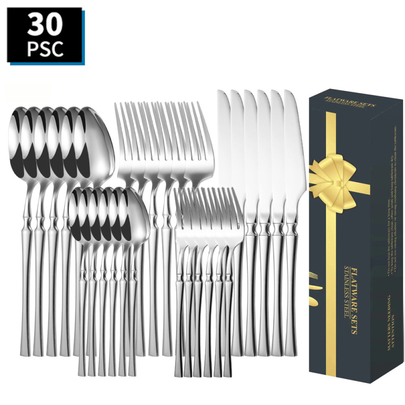 Tarpvalstybinis tiekimas nerūdijančio plieno peilis, šakutė ir šaukštas, 30 dalių mažas juosmens stalo įrankių rinkinys kepsniui ir šakutei