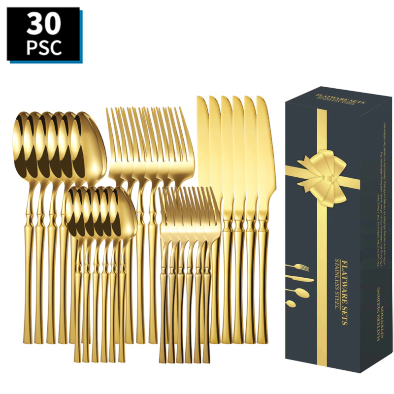 Tarpvalstybinis tiekimas nerūdijančio plieno peilis, šakutė ir šaukštas, 30 dalių mažas juosmens stalo įrankių rinkinys kepsniui ir šakutei