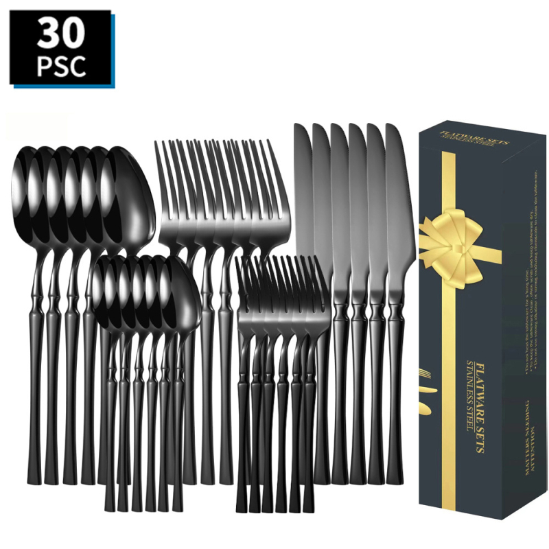 Tarpvalstybinis tiekimas nerūdijančio plieno peilis, šakutė ir šaukštas, 30 dalių mažas juosmens stalo įrankių rinkinys kepsniui ir šakutei
