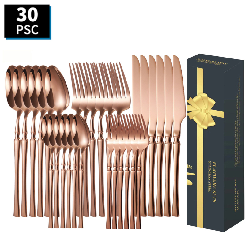Tarpvalstybinis tiekimas nerūdijančio plieno peilis, šakutė ir šaukštas, 30 dalių mažas juosmens stalo įrankių rinkinys kepsniui ir šakutei