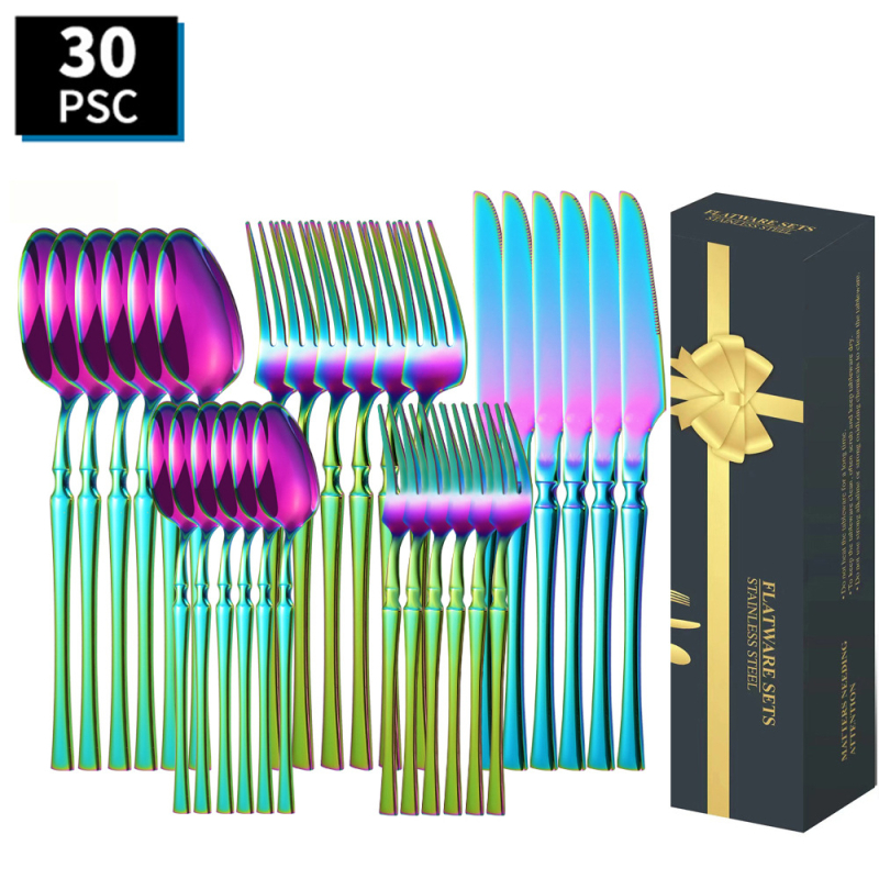 Tarpvalstybinis tiekimas nerūdijančio plieno peilis, šakutė ir šaukštas, 30 dalių mažas juosmens stalo įrankių rinkinys kepsniui ir šakutei