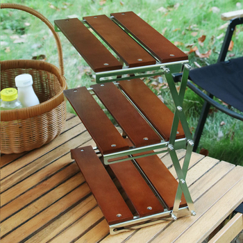 Tehase välistingimustes kasutatav telkimisriiul, multifunktsionaalne lauaarvutiga sissetõmmatav puidust hoiuriiul, lihtne moodne kolmekihiline kokkupandav hoiuriiul