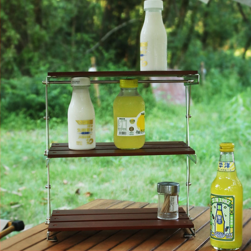 Фабрична външна къмпинг многофункционална настолна прибираща се дървена стойка за съхранение, проста модерна трислойна сгъваема стойка за съхранение