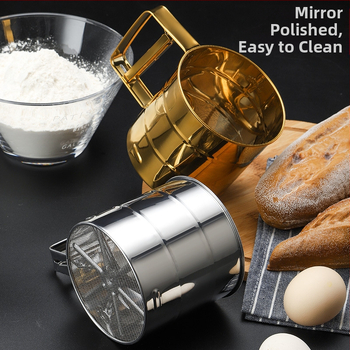 ✅ Επιχρυσωμένο ανοξείδωτο ατσάλι ημιαυτόματο φίλτρο ζάχαρης σε σκόνη, χειροκίνητα πιεσμένο κύπελλο, διαχωριστής σκόνης κέικ, κόσκινο αλευριού