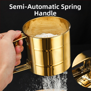 ✅ Επιχρυσωμένο ανοξείδωτο ατσάλι ημιαυτόματο φίλτρο ζάχαρης σε σκόνη, χειροκίνητα πιεσμένο κύπελλο, διαχωριστής σκόνης κέικ, κόσκινο αλευριού