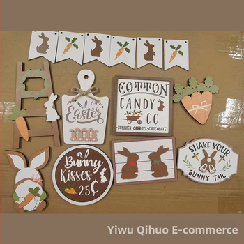 Великденски поднос с многослойна декорация от дърво, морков, заек, табела, настолен кухненски орнамент, класически