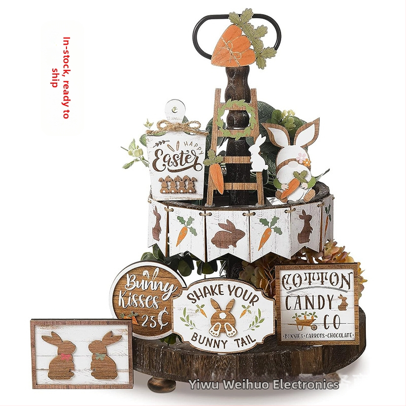 Lihavõttepühade kihiline kandik Dekoratiivne puidust käsitöö Porgand Jänese silt Laua köögikaunistus Klassikaline