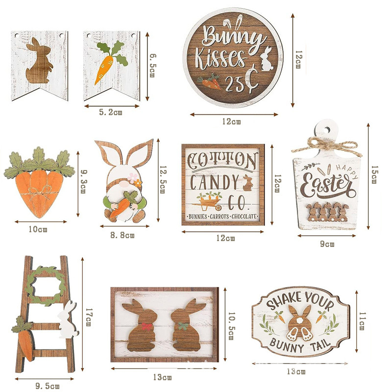 Великденски поднос с многослойна декорация от дърво, морков, заек, табела, настолен кухненски орнамент, класически