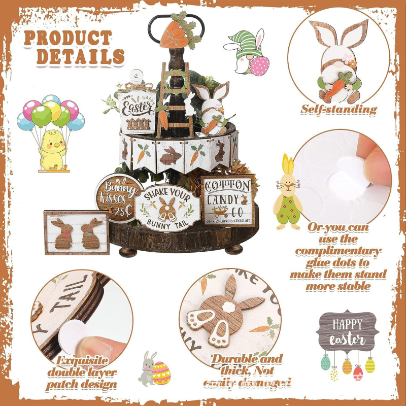 Великденски поднос с многослойна декорация от дърво, морков, заек, табела, настолен кухненски орнамент, класически