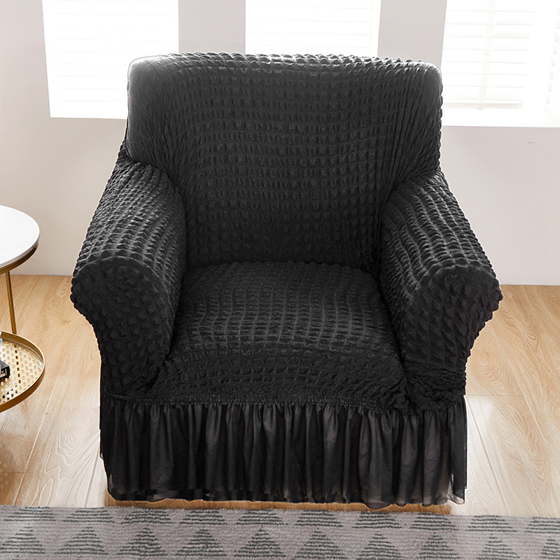 Amazon Едноцветен еластичен калъф за диван с двоен балон, пола, калъф за диван с балончета, хол, спалня, калъф за диван