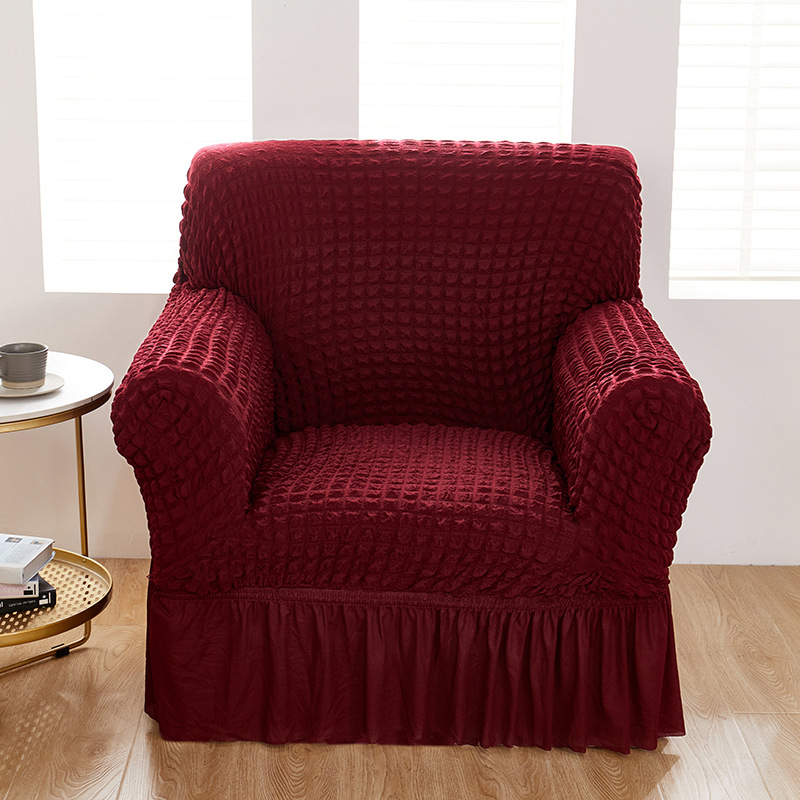 Amazon Едноцветен еластичен калъф за диван с двоен балон, пола, калъф за диван с балончета, хол, спалня, калъф за диван