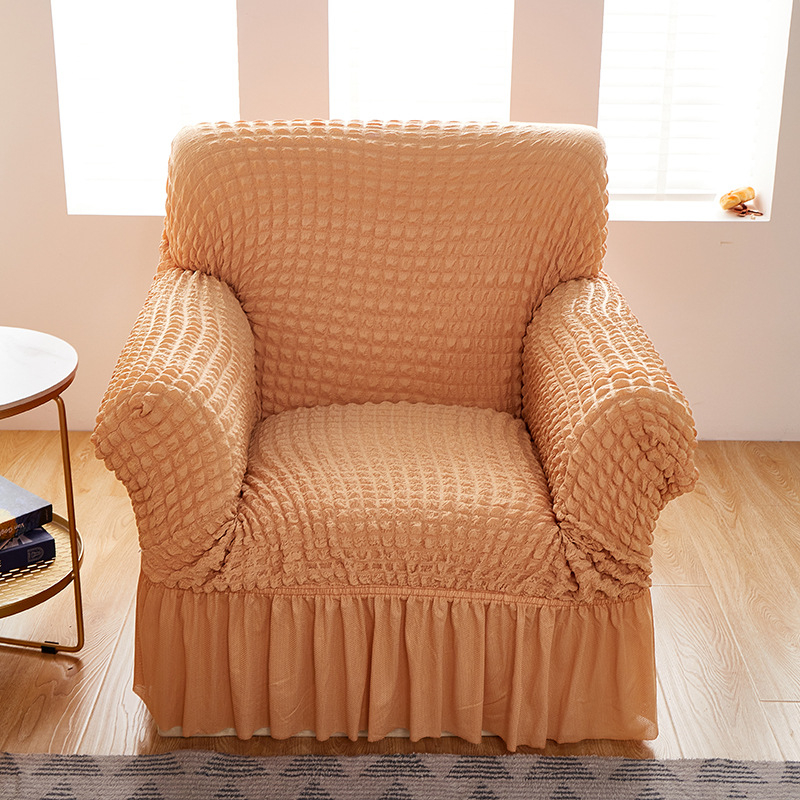 Amazon Едноцветен еластичен калъф за диван с двоен балон, пола, калъф за диван с балончета, хол, спалня, калъф за диван