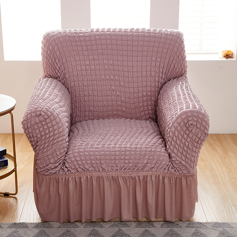 Amazon Едноцветен еластичен калъф за диван с двоен балон, пола, калъф за диван с балончета, хол, спалня, калъф за диван