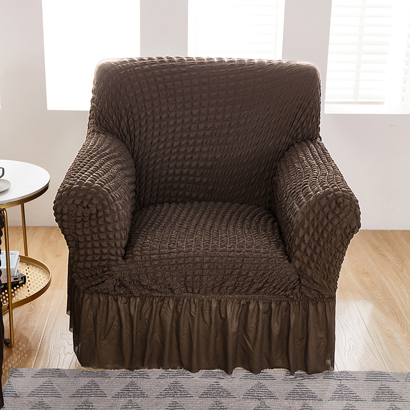 Amazon Едноцветен еластичен калъф за диван с двоен балон, пола, калъф за диван с балончета, хол, спалня, калъф за диван