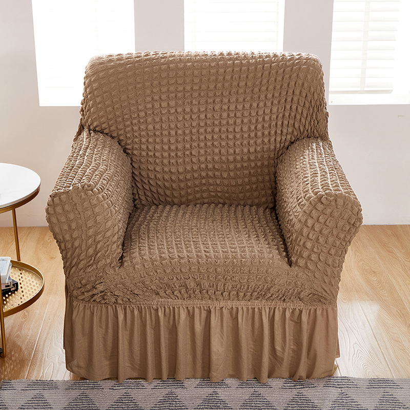 Amazon Едноцветен еластичен калъф за диван с двоен балон, пола, калъф за диван с балончета, хол, спалня, калъф за диван