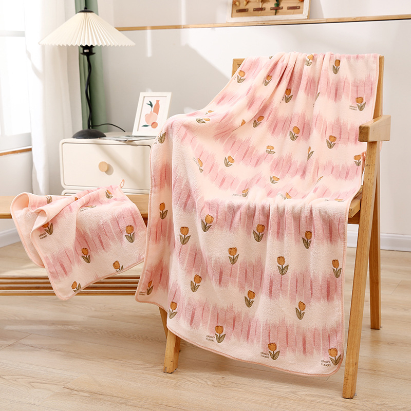 Uus Tulip Coral Fleece trükitud rätik, vannirätikuülikond, vett imav, kuivadele juustele, piiriülene kingitus internetikuulsusele