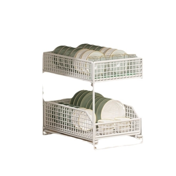 Συρόμενη ράγα αποθήκευσης κουζίνας Καλάθι αποθήκευσης Ράφι σε στρώσεις Εξοικονόμηση χώρου Διπλή στρώση Κάτω νεροχύτη χωρίς εγκατάσταση