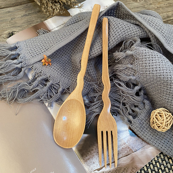 Kūrybingos banguotos šakutės, šaukštų rinkinys, medinis ilga rankena, šaukštas, medinis šaukštas, medinė šakutė, nešiojamas, medžio masyvo sriubos šaukštas, ryžių šaukštas