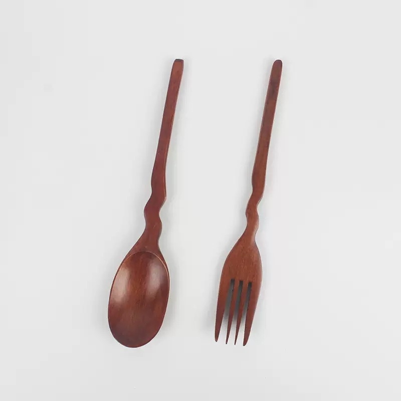 Kūrybingos banguotos šakutės, šaukštų rinkinys, medinis ilga rankena, šaukštas, medinis šaukštas, medinė šakutė, nešiojamas, medžio masyvo sriubos šaukštas, ryžių šaukštas