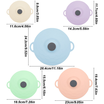 Piiriülene silikoonist värskena hoidev kate, 5-osaline komplekt, kahevärviline, ülevoolu- ja tolmukindel potikate, kõrge temperatuurikindel, multifunktsionaalne köögisilikoonist kate