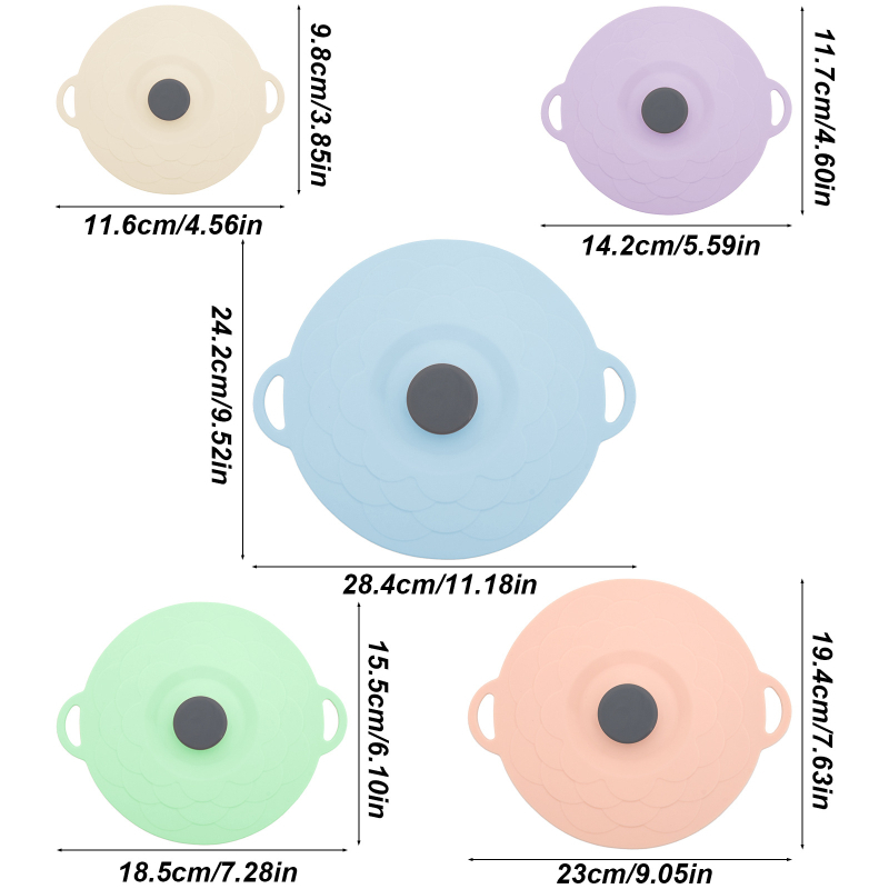 Piiriülene silikoonist värskena hoidev kate, 5-osaline komplekt, kahevärviline, ülevoolu- ja tolmukindel potikate, kõrge temperatuurikindel, multifunktsionaalne köögisilikoonist kate