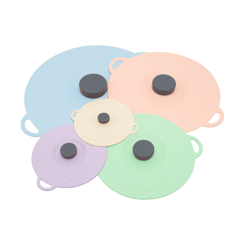 Piiriülene silikoonist värskena hoidev kate, 5-osaline komplekt, kahevärviline, ülevoolu- ja tolmukindel potikate, kõrge temperatuurikindel, multifunktsionaalne köögisilikoonist kate