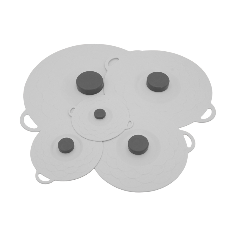 Piiriülene silikoonist värskena hoidev kate, 5-osaline komplekt, kahevärviline, ülevoolu- ja tolmukindel potikate, kõrge temperatuurikindel, multifunktsionaalne köögisilikoonist kate