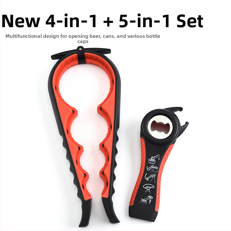 Otvárač na fľaše päť v jednom z továrne, otvárač na konzervy štyri v jednom, protišmykový otvárač na pivo a sódu, rotačný otvárač na konzervy, šetriaci prácu