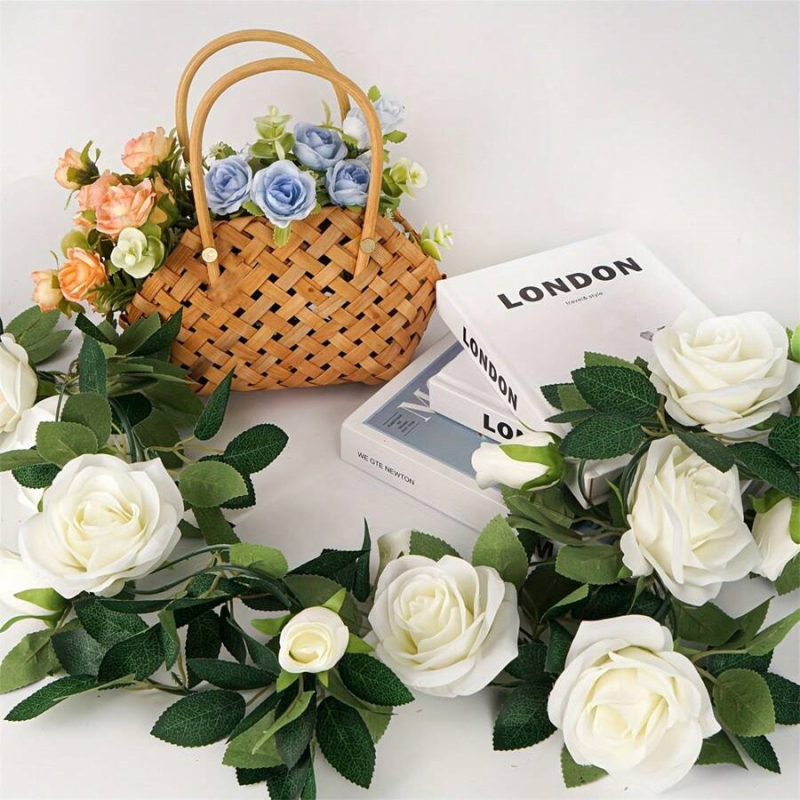 Pavasara simulācija balta roze rotangpalmas mākslīgais zaļais augs mākslīgais zieds āra kāzu arka mājas dekorēšana Amazon