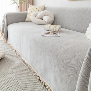 230 Широк калъф за диван с пискюли тип „рибена кост“, семпъл стил, универсален шенил, възглавница за диван „Четири сезона“, пълен калъф