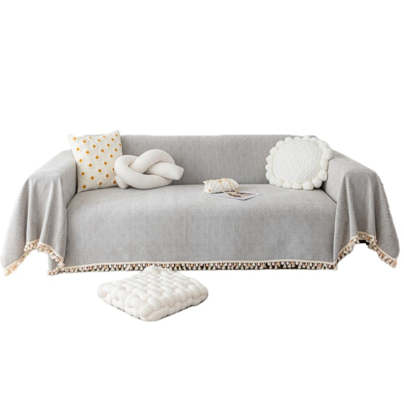 230 Широк калъф за диван с пискюли тип „рибена кост“, семпъл стил, универсален шенил, възглавница за диван „Четири сезона“, пълен калъф