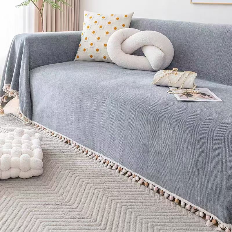 230 Широк калъф за диван с пискюли тип „рибена кост“, семпъл стил, универсален шенил, възглавница за диван „Четири сезона“, пълен калъф