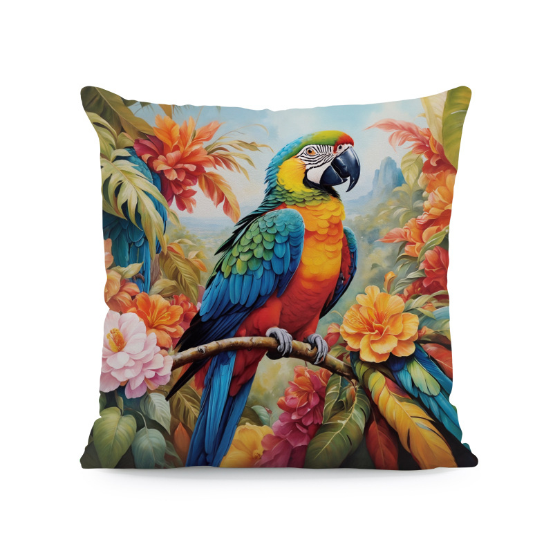 Παπαγάλος Rainforest Palm Leaf Σαλόνι Καναπές Διακοσμητικό Τετράγωνο Μαξιλαροθήκη Οκτώ Μαύρη Γάτα Αφηρημένη Αγελάδα Αλπακά Μαξιλάρι Κάλυμμα