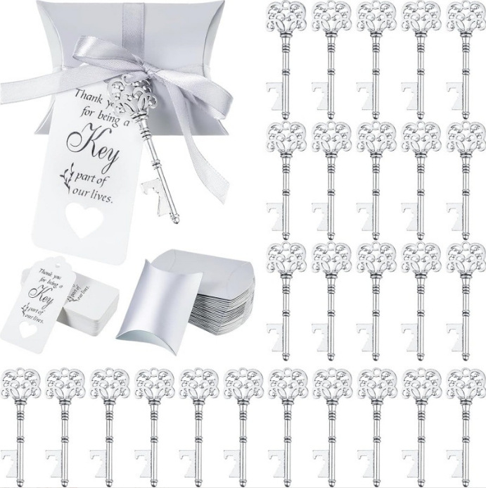 Amazon Wedding Season Vintage Key Ανοιχτήρι Μπουκαλιών Μαξιλάρι Κουτί με Γλυφιτζούρια Νυφικό Γαμήλιο Πάρτι Συνοδευτικό Δώρο Πακέτο 50 τεμαχίων