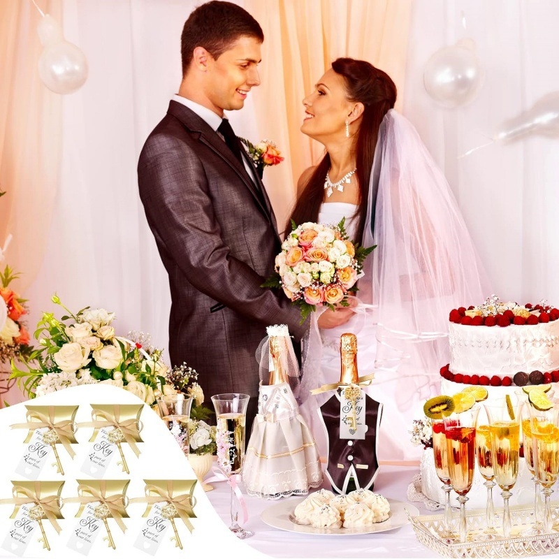Amazon Wedding Season Vintage Key Ανοιχτήρι Μπουκαλιών Μαξιλάρι Κουτί με Γλυφιτζούρια Νυφικό Γαμήλιο Πάρτι Συνοδευτικό Δώρο Πακέτο 50 τεμαχίων